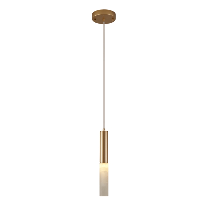 Pendente Nordecor Zana 3 watts 3000K Ouro Champagne e Mármore IP20 Bivolt Ø40x300mm 2921