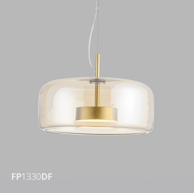 Pendente Flavo Vetri Metal Dourado Fosco Vidro Âmbar 12 watts 3000K Ø260X380mm FP1330DF