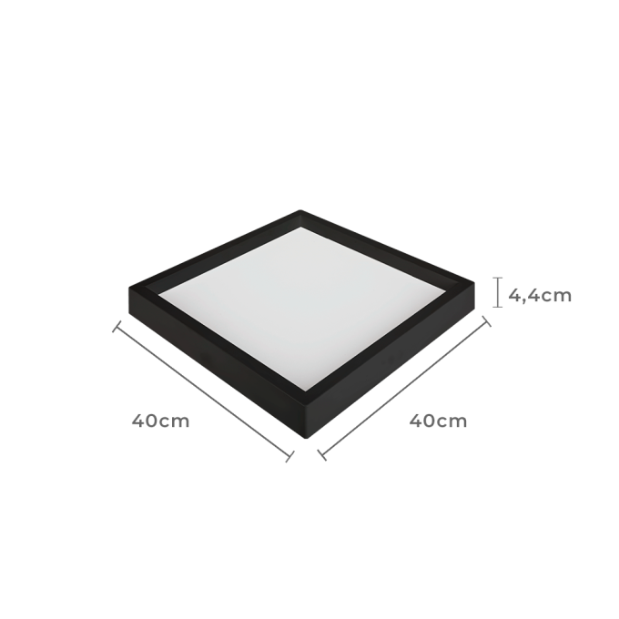 Painel Sobrepor Quadrado Nordecor Kais 36 watts 3000K Preto Bivolt 400x400mm 4270