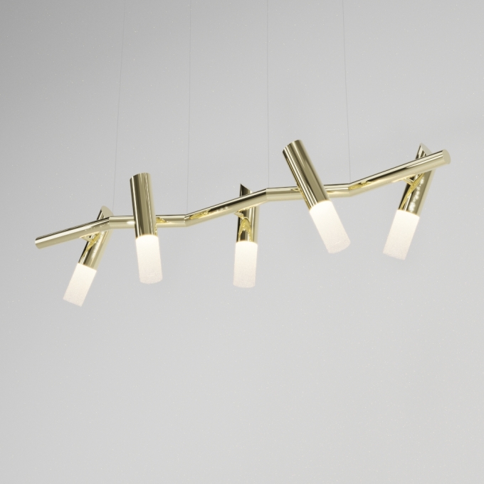 Pendente Golden Art Taq 5L Mini Dicróica 1300x320x320mm T2422-5PI (Designer Tadeu Omae)