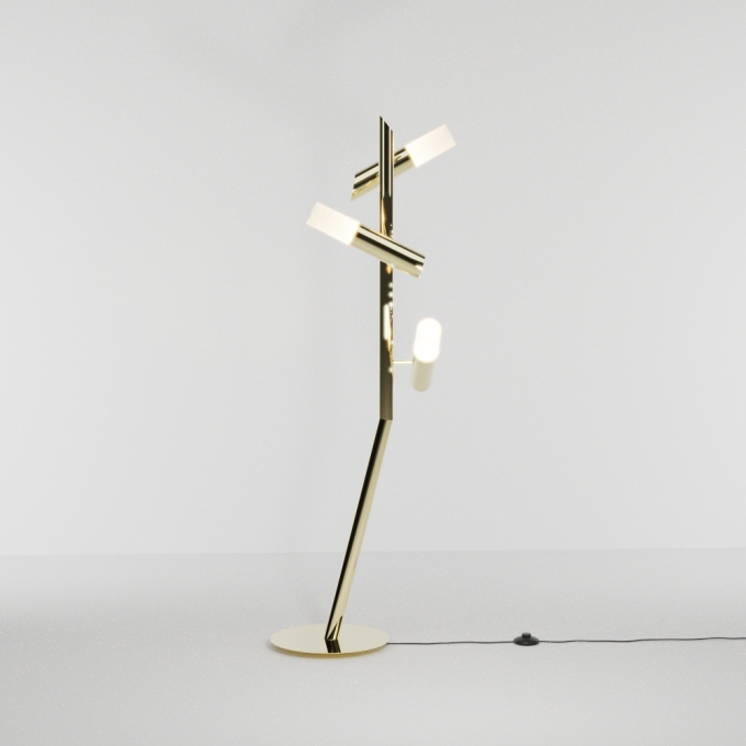 Luminária de Piso Golden Art Taq 3L Mini Dicróica 1410x500mm C2422PI (Designer Tadeu Omae)