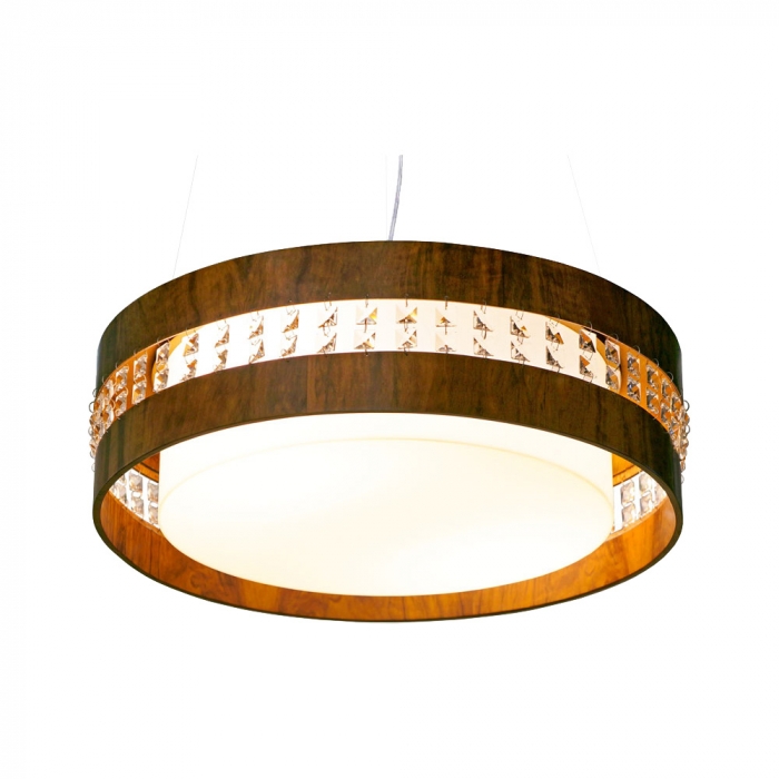 Pendente Union Iluminação Circular Horizontal Cristais e Madeira 4L E27 Ø600x150mm 239
