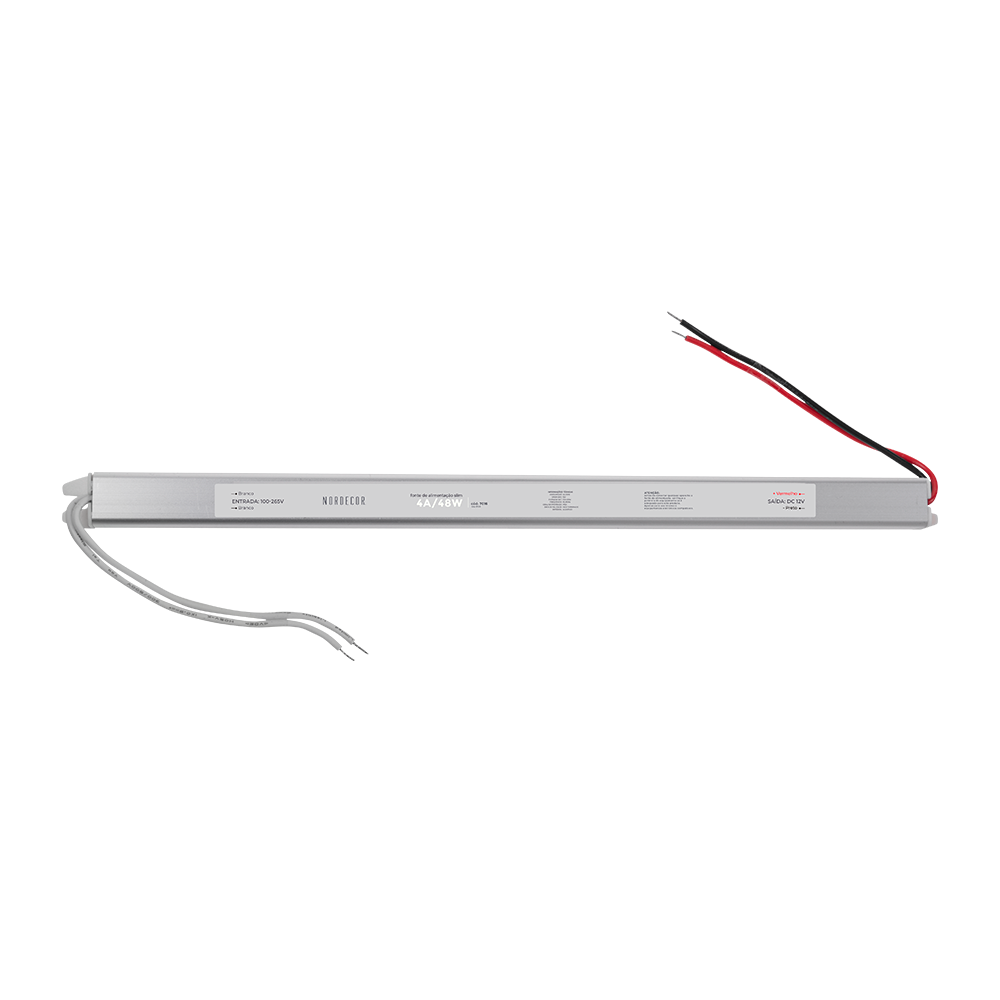 Fonte 12V Slim Nordecor 4A 48 watts IP20  315x25x20mm (Ultra Fina) 7016
