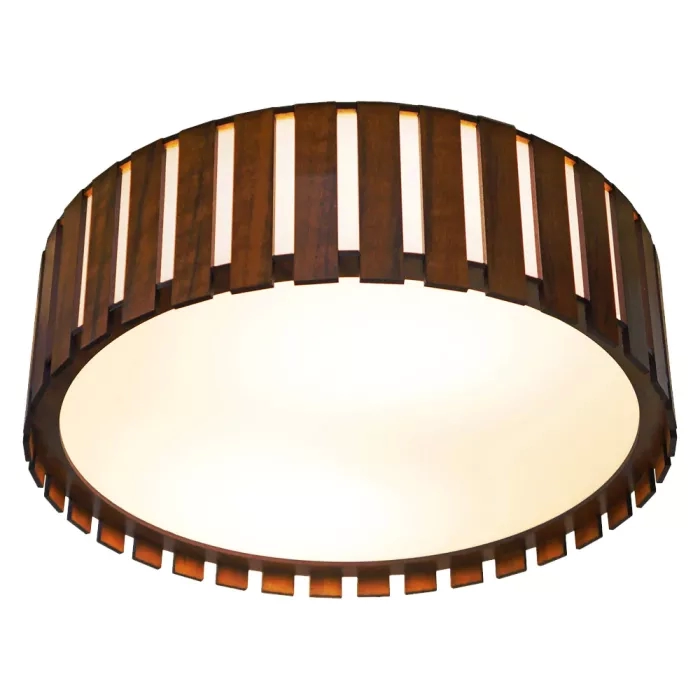 Plafon Union Iluminação Cilíndrico Ripado Madeira e Acrílico 4L E27 Ø600x150mm 106