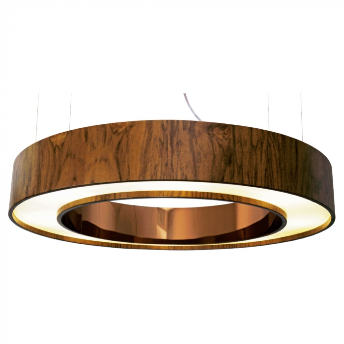 Pendente Union Iluminação Anel Cilíndrico Espelhado e Madeira 8L G9 Ø900x120mm 345