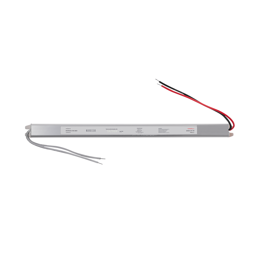 Fonte 12V Slim Nordecor 3A 36 watts IP20  285x25x20mm (Ultra Fina) 7015
