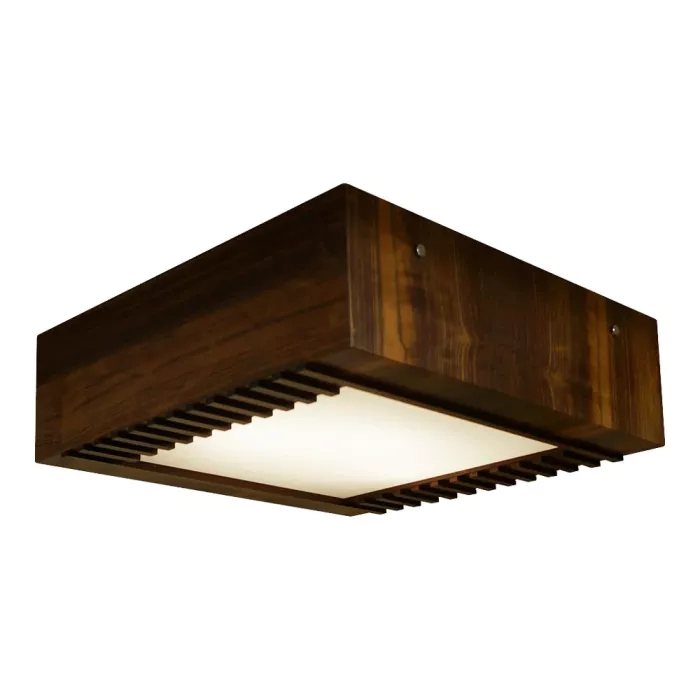 Plafon Union Iluminação Ripado Madeira e Acrílico 3L E27 400x400x120mm 011