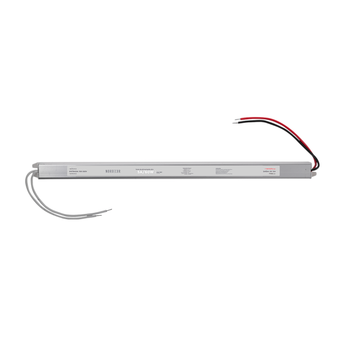 Fonte 12V Slim Nordecor 5A 60 watts IP20 315x25x20mm (Ultra Fina) 7017