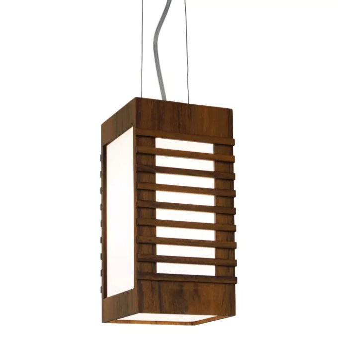 Pendente Union Iluminação Semi Ripado Madeira e Acrílico 1L E27 200x300x200mm 182