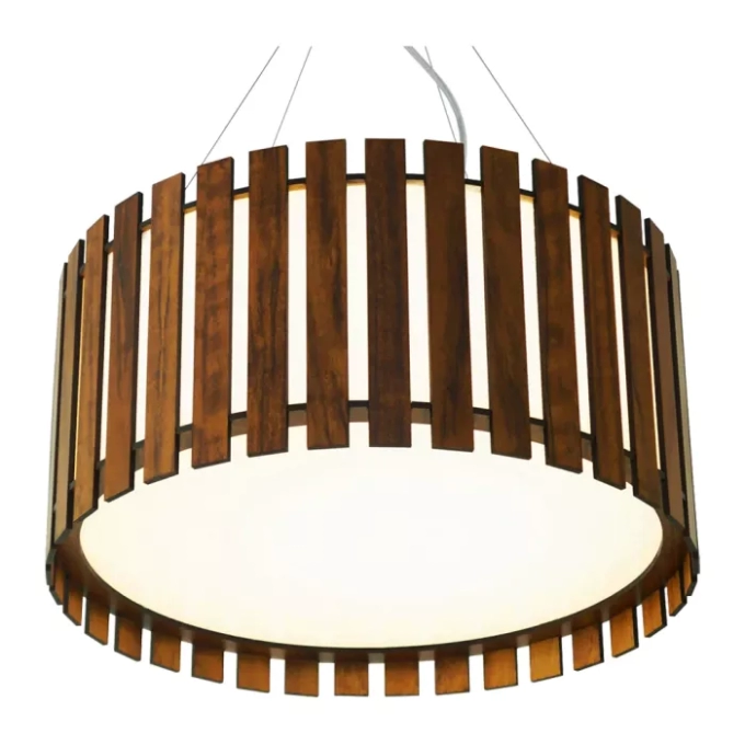 Pendente Union Iluminação Cilíndrico Ripado Madeira e Acrílico 4L E27 Ø600x250mm 092