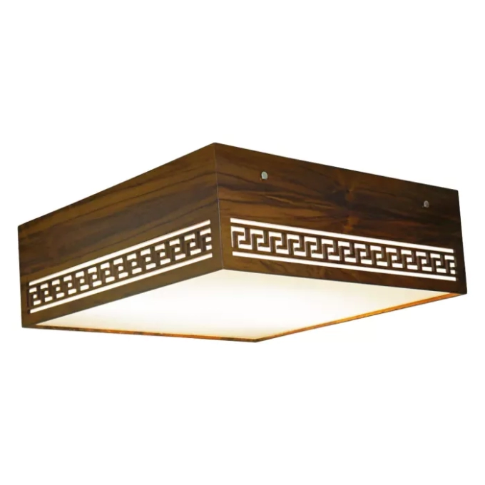 Plafon Union Iluminação Gregas Madeira e Acrílico 3L E27 450x450x140mm 041
