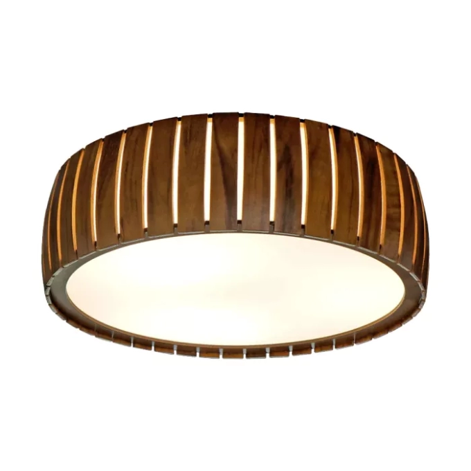 Plafon Union Iluminação Cilíndrico Ripado Curvo Madeira e Acrílico 2L E27 Ø350x120mm 380