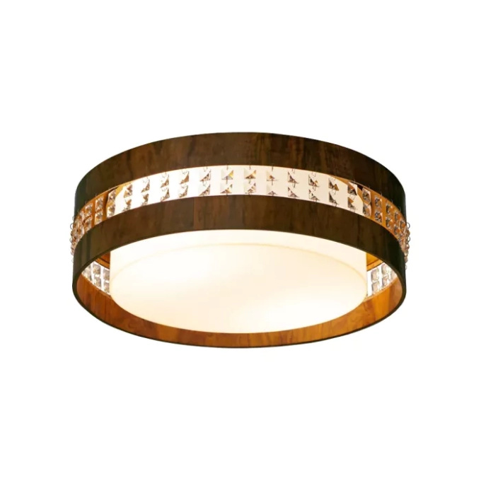 Plafon Union Iluminação Circular Horizontal Cristal, Madeira e Acrílico 4L E27 Ø600x150mm 271