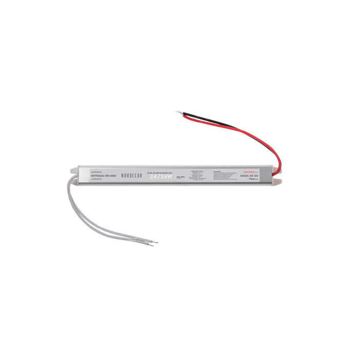 Fonte 12V Slim Nordecor 2A 24 watts IP20 195x25x20mm (Ultra Fina) 7014