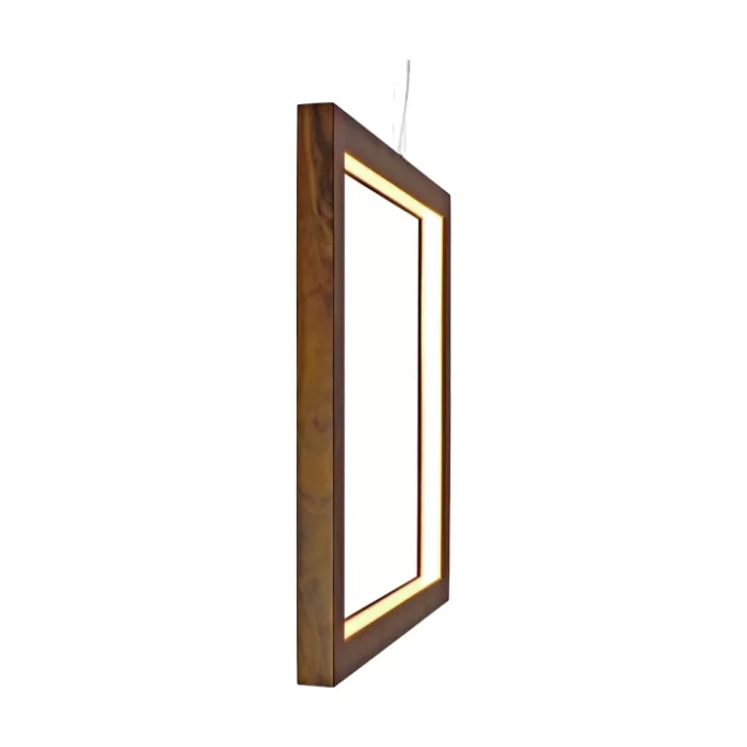 Pendente Union Iluminação Quadrado Vazado Madeira e Acrílico 20 watts 3000K 500x40x500mm 290