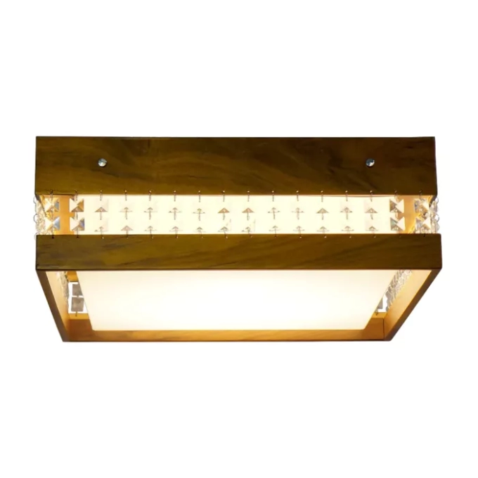 Plafon Union Iluminação Quadrado Cristal, Madeira e Acrílico 4L E27 550x150x550mm 264