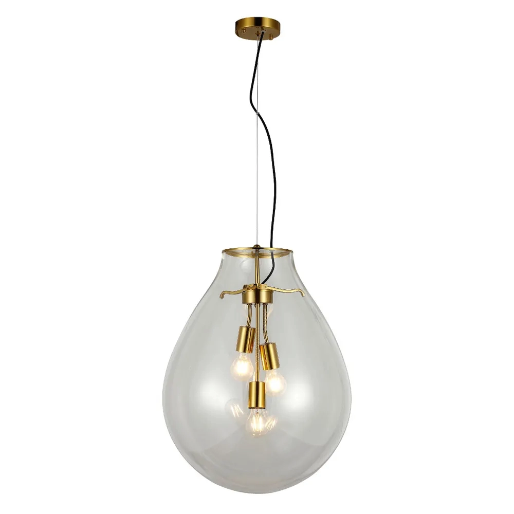 Pendente Bella Caju Vidro Transparente e Metal Dourado 3L E27 Ø480x630mm CAJ1PD01TR063