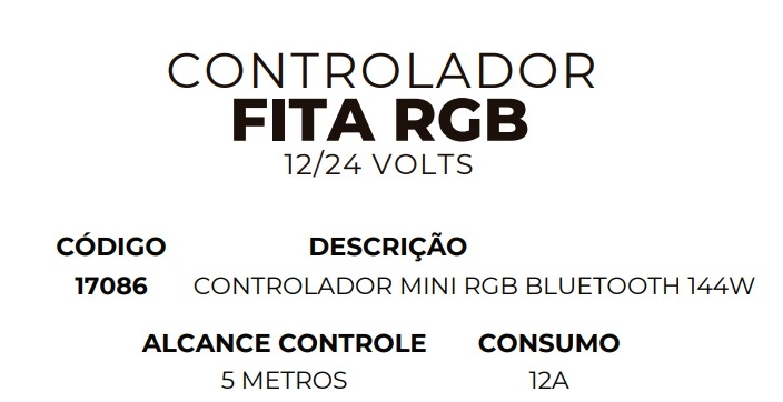 Controlador Fita RGB MK Iluminação Mini Bluetooth 12V/24V 144 Watts 17086