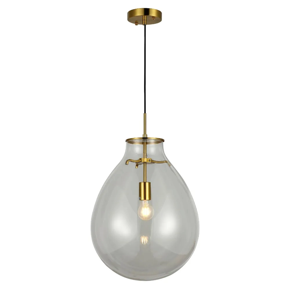 Pendente Bella Caju Virdro Transparente e Metal Dourado 1L E27 Ø400x540mm CAJ1PD01TR054