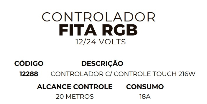 Controlador Fita RGB MK Iluminação Controle Touch 12V/24V 216 Watts 12288