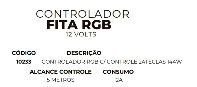 Controlador Fita RGB MK Iluminação 12V 144 Watts 24 Teclas 10233