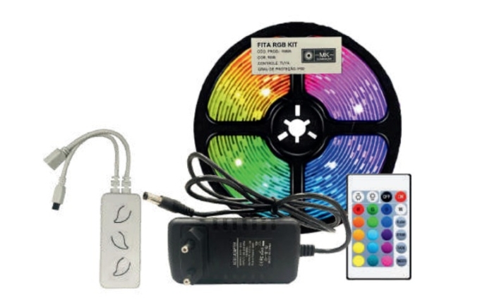 Kit RGB WI-FI MK Iluminação 12V 9,6 watts/mt 60 leds IP20 com Fonte (Rolo 5 metros) 16806