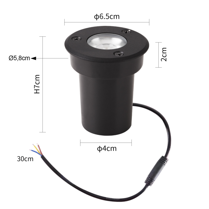 Embutido de Solo Nordecor Venna 5 watts 2700K 24V IRC97 24° IP67 Preto Ø65x70mm 6622