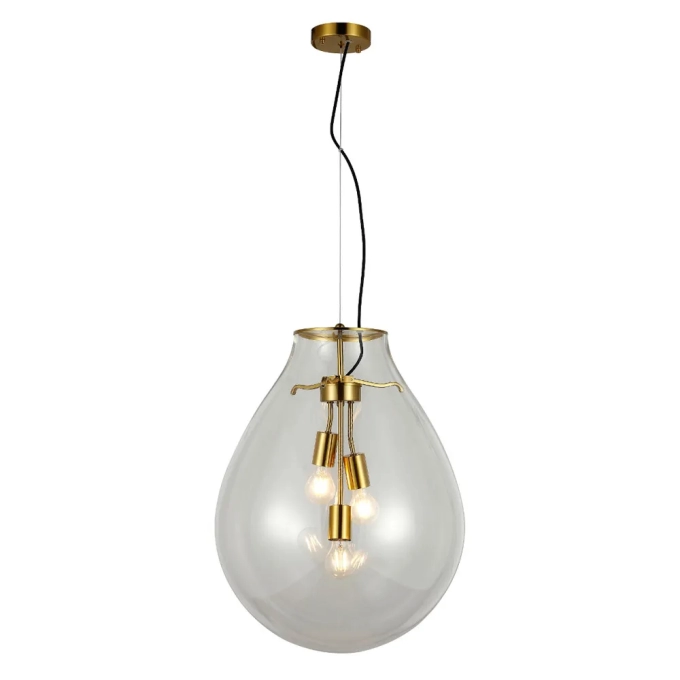 Pendente Bella Caju Vidro Transparente e Metal Dourado 3L E27 Ø480x630mm CAJ1PD01TR063