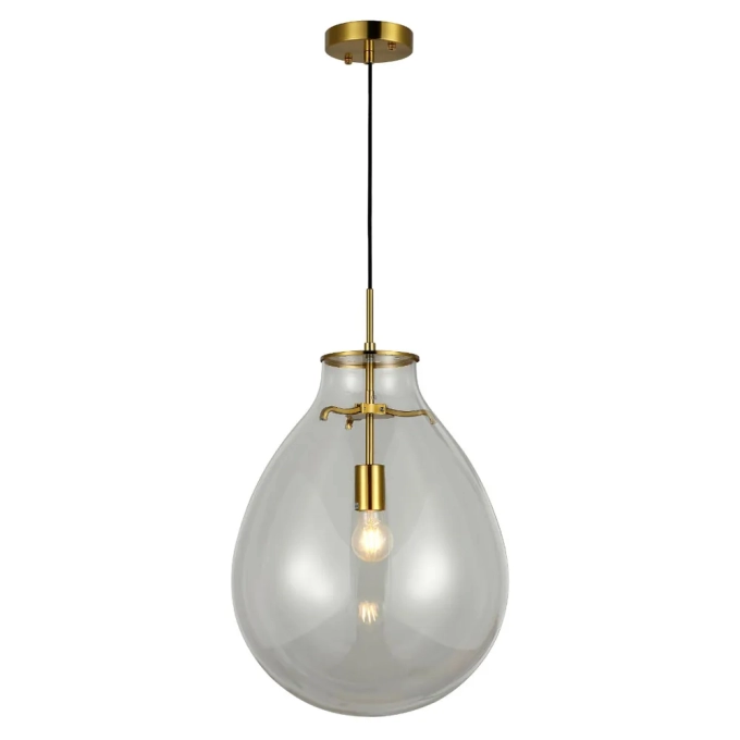 Pendente Bella Caju Virdro Transparente e Metal Dourado 1L E27 Ø400x540mm CAJ1PD01TR054