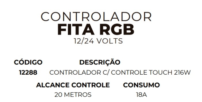 Controlador Fita RGB MK Iluminação Controle Touch 12V/24V 216 Watts 12288