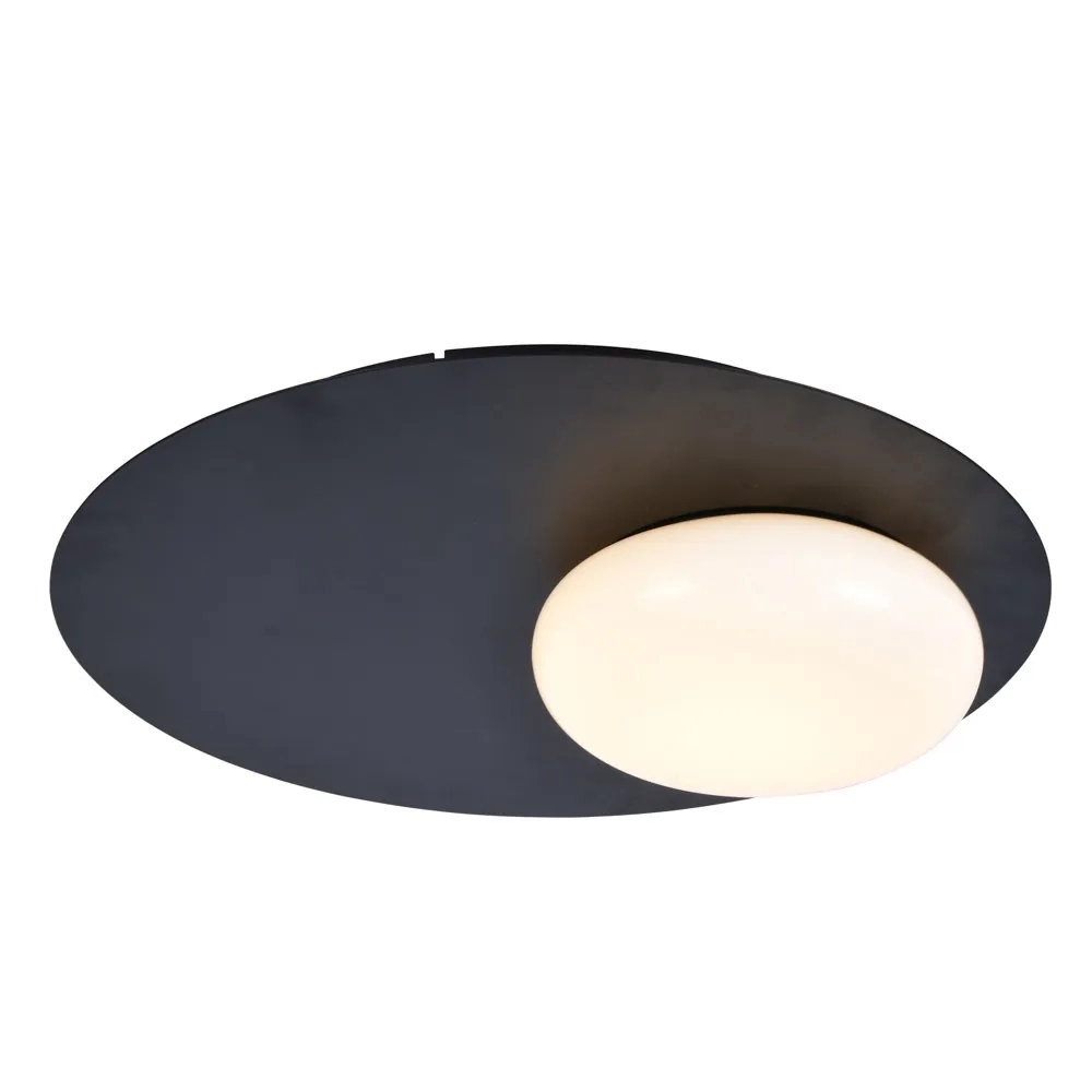 Plafon Bella Nobile Alumínio Preto e Vidro Opalino 12 watts 3000K Ø420x100mm NOB1PS01PT042