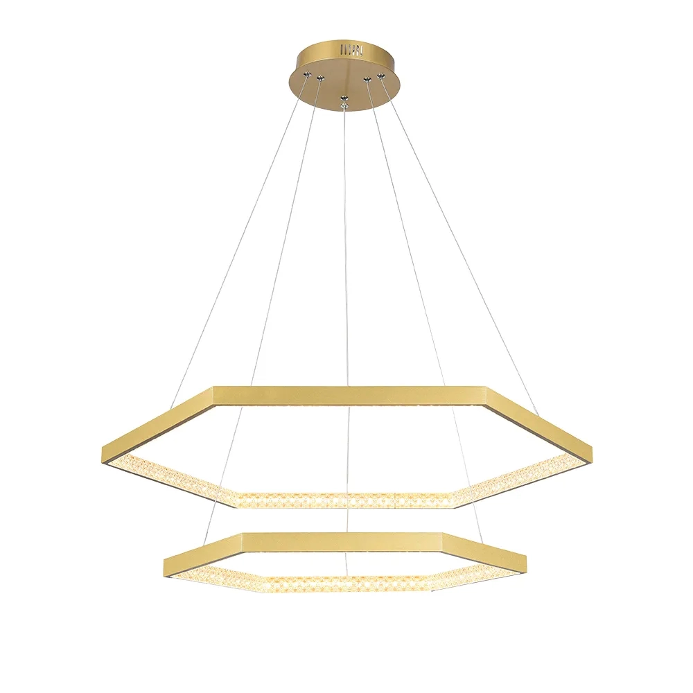 Pendente Bella Hex Metal Dourado e Acrílico Transparente 70 watts 3000K Ø800x40mm GD006