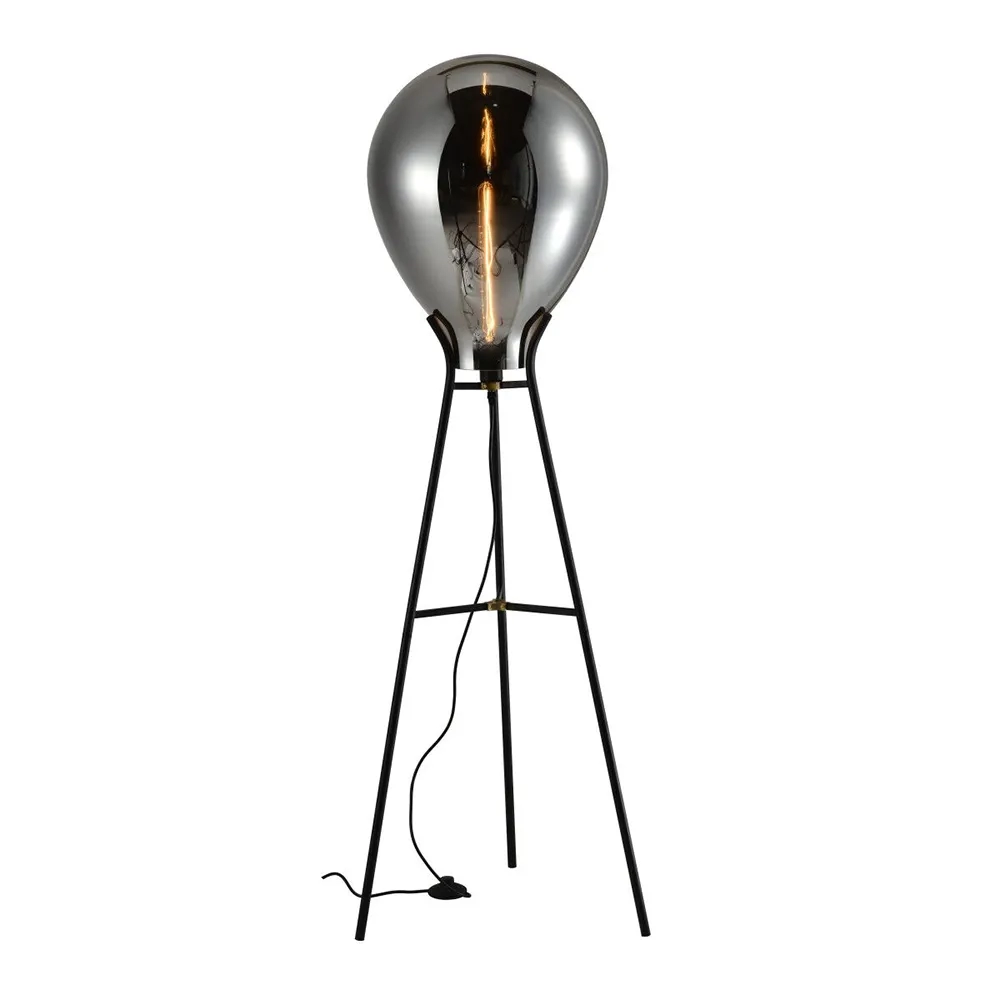 Coluna Bella Caju Metal Preto e Vidro Cromado 1L E27 Ø600x1450mm RZ004