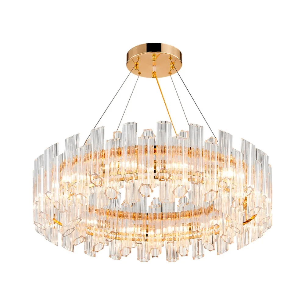 Pendente Bella Floro Cristal Transparente e Dourado 8L E14 Ø600x250mm Bivolt FLO1PD01TR060