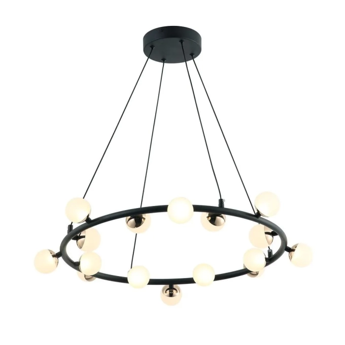 Pendente Bella Fuxico Metal Preto Dourado e Branco 20 watts 3000K Ø690x160mm JU006
