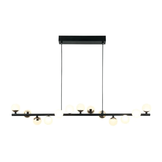 Pendente Bella Fuxico Metal Preto Dourado e Branco 30 watts 3000K 950x170mm JU007