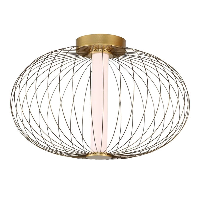 Plafon Bella Lanterna Metal Dourado e Acrílico Branco 12 watts 3000K Ø400x250mm HC011