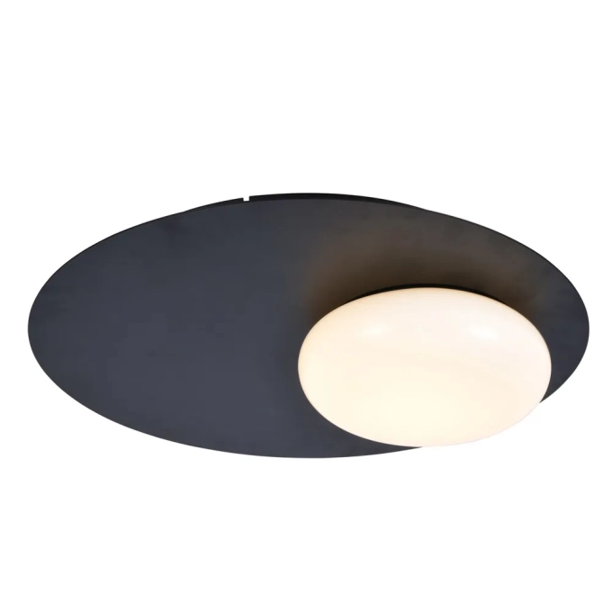 Plafon Bella Nobile Alumínio Preto e Vidro Opalino 12 watts 3000K Ø420x100mm NOB1PS01PT042