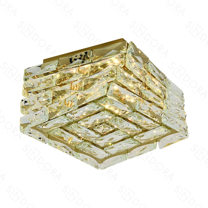 Plafon Sindora Inox Dourado e Cristal Transparente 20 watts 3000K Ø300mm Bivolt DCX02910