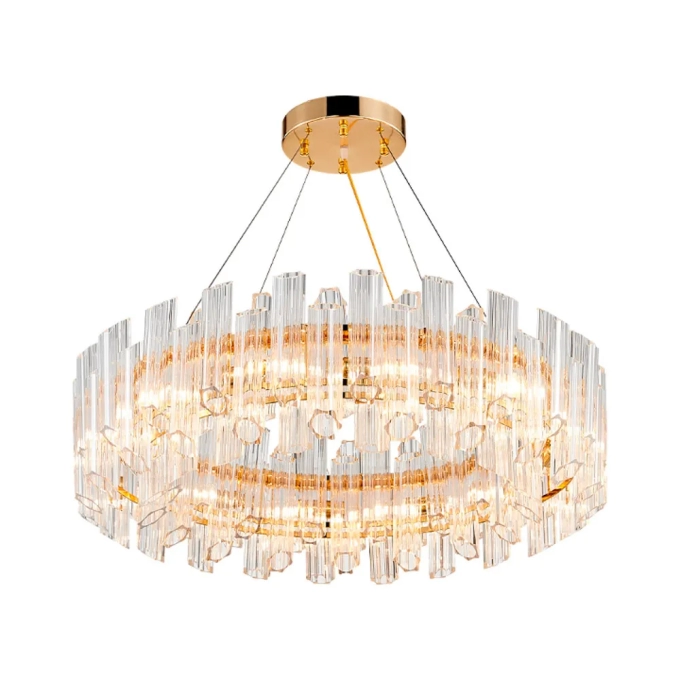 Pendente Bella Floro Cristal Transparente e Dourado 8L E14 Ø600x250mm Bivolt FLO1PD01TR060