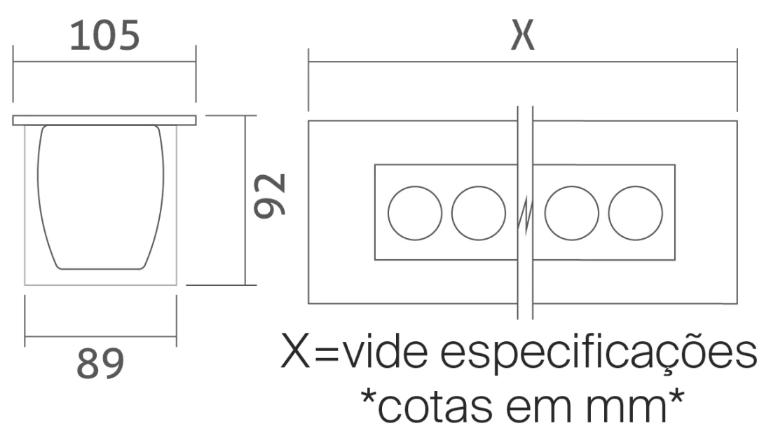Projetor Embutido Linear Powerlume 60 watts IP67 Alumínio e Difusor Vidro Temperado Bivolt 1565mm LES60W