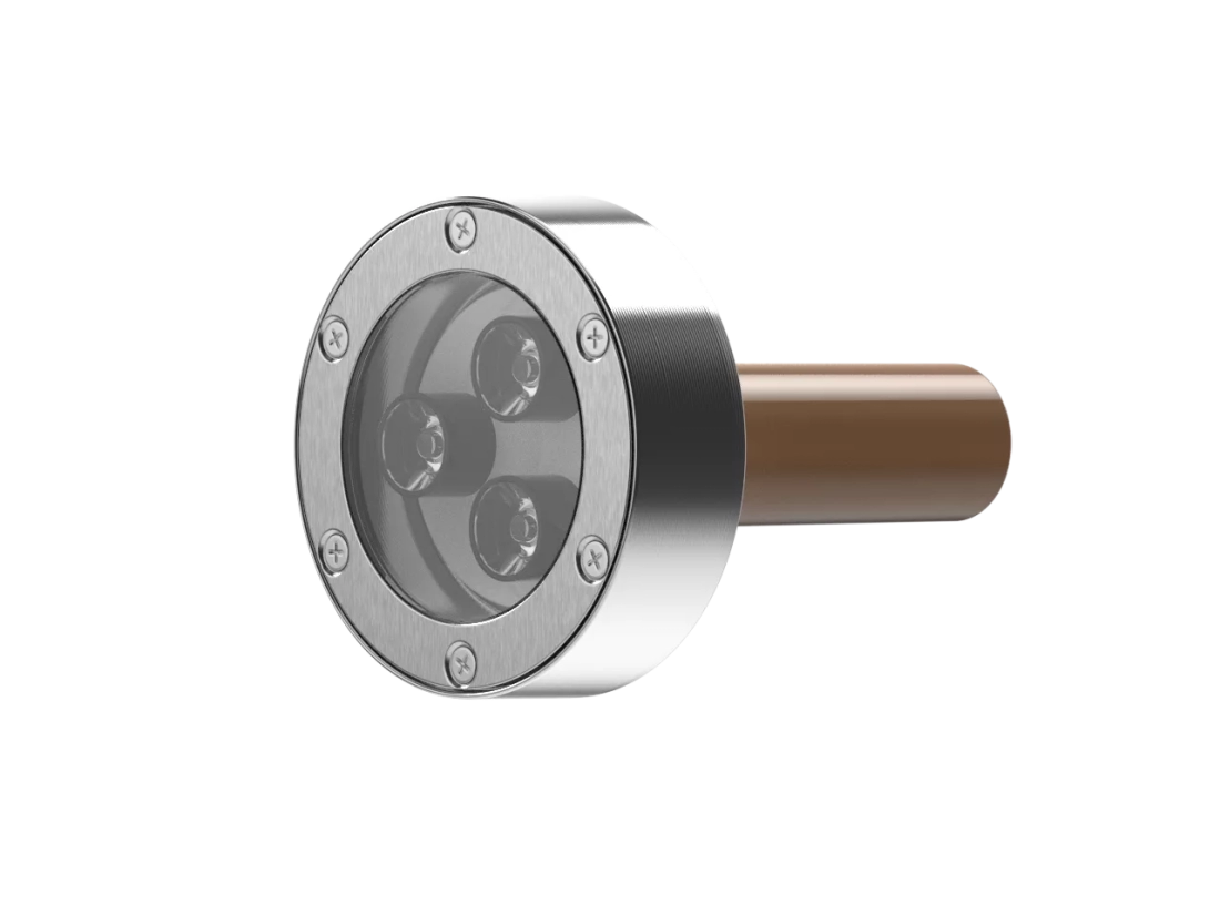 Embutido Powerlume Subaquático 9 watts IP68 12V Inox e Acrílico Bivolt Ø75x107mm ESA9W