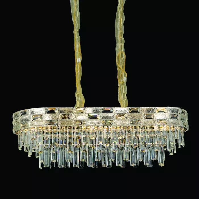 Pendente Sindora 10L E14 Metal Dourado Cristal 800x300mm DCD01048