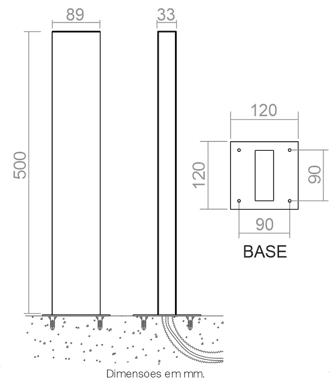 Poste Balizador Powerlume 6 watts IP65 Alumínio 500x89mm﻿ Bivolt PBL-FS6W