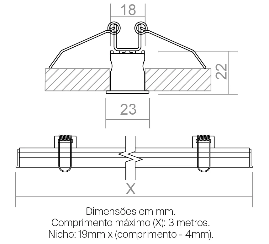 Perfil Powerlume Embutido Alumínio e ABS Difusor Recuado 23x22mm EMB-R25