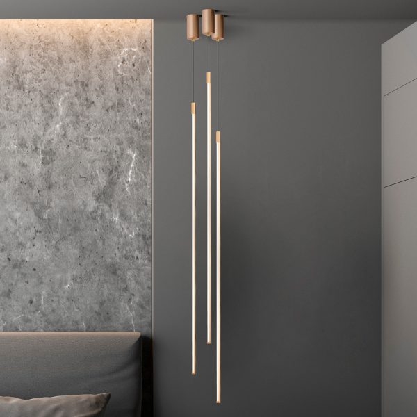 Pendente +Luz Tenues Alumínio Dourado Fosco 12 watts 2700K Ø16x1200mm PE-133/12.120DF