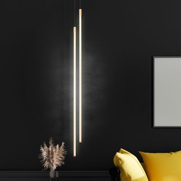 Pendente +Luz Tenues Alumínio Dourado Fosco 12 watts 2700K Ø16x1200mm PE-133/12.120DF