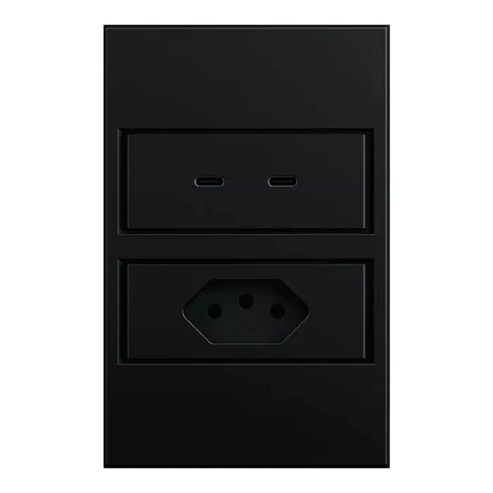 Tomada Stella Dupla 10A + USB-C S. Touch Policarbonato Preto STO24430PTO 