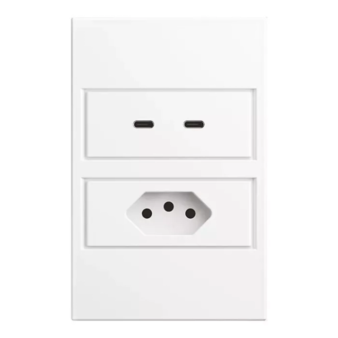 Tomada Stella Dupla 10A + USB-C S. Touch Policarbonato Branco STO24430BR