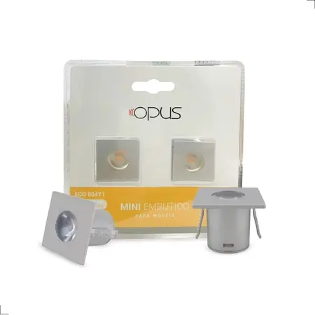 Embutido Opus LED para Móveis Prata 1 watts 3000K (Kit 2 unidades) OPS 80471